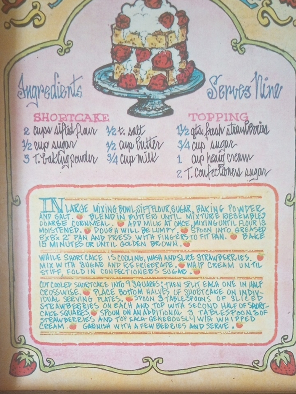 Strawberry Shortcake Recipe Kitchen Art Wall Plaque. Red Green Blue Pink Brown - Picture 3 of 4